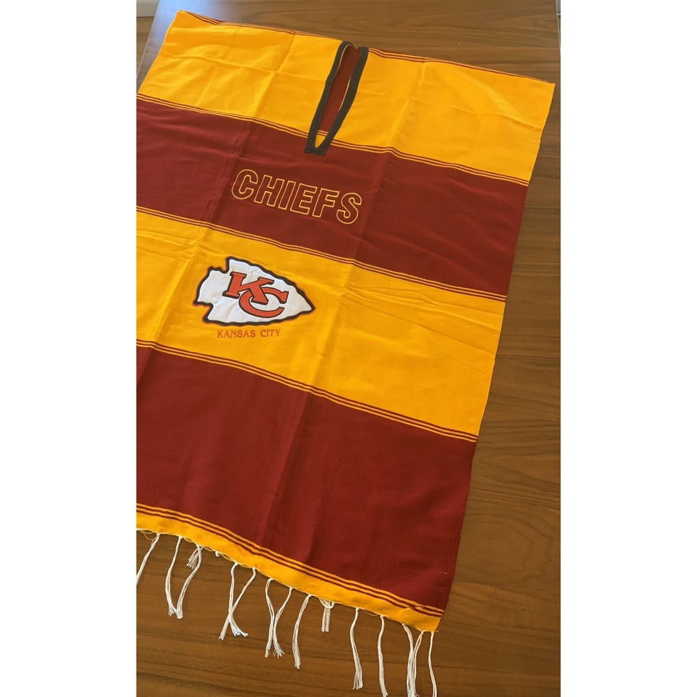 Kansas City Chiefs Poncho Pullover One Size Acrylic Cotton 35x44 NFL Mexican